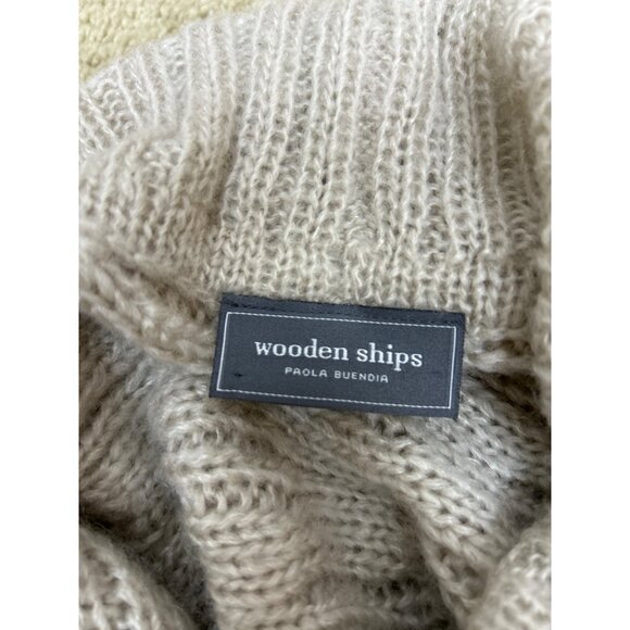 Wooden Ships Women's Lagenlook Beige Cream Mohair Knit Cowl Neck Poncho Shawl - Picture 5 of 7